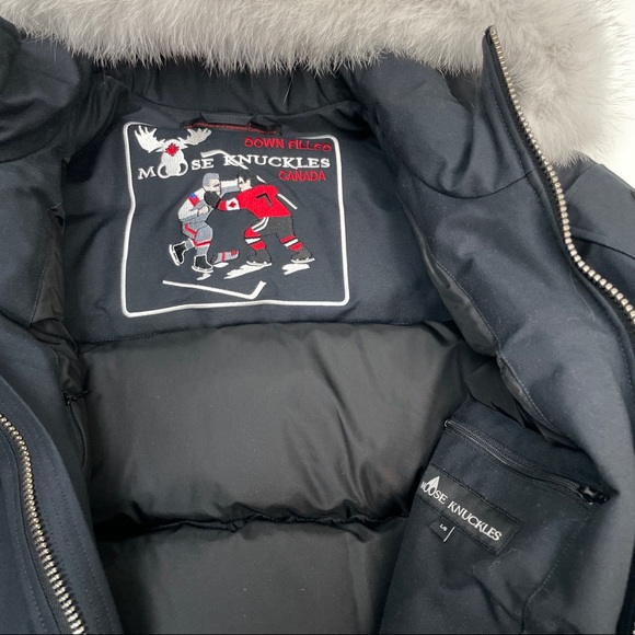 Moose Knuckles Ballistic Bomber Navy Natural Fur Size Large - Picture 3 of 5